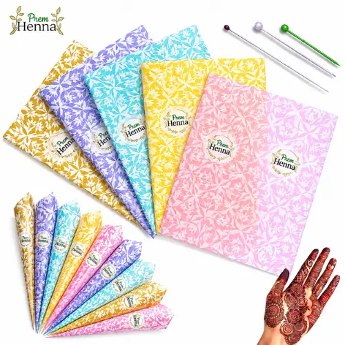 Prem Henna Pre-Cut Printed Cellophane Sheets for Mehndi Cones