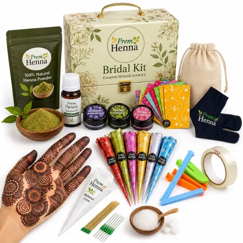 Prem Henna Bridal Mehendi DIY Cone Making Kit with Henna Powder &amp; Aftercare Essentials